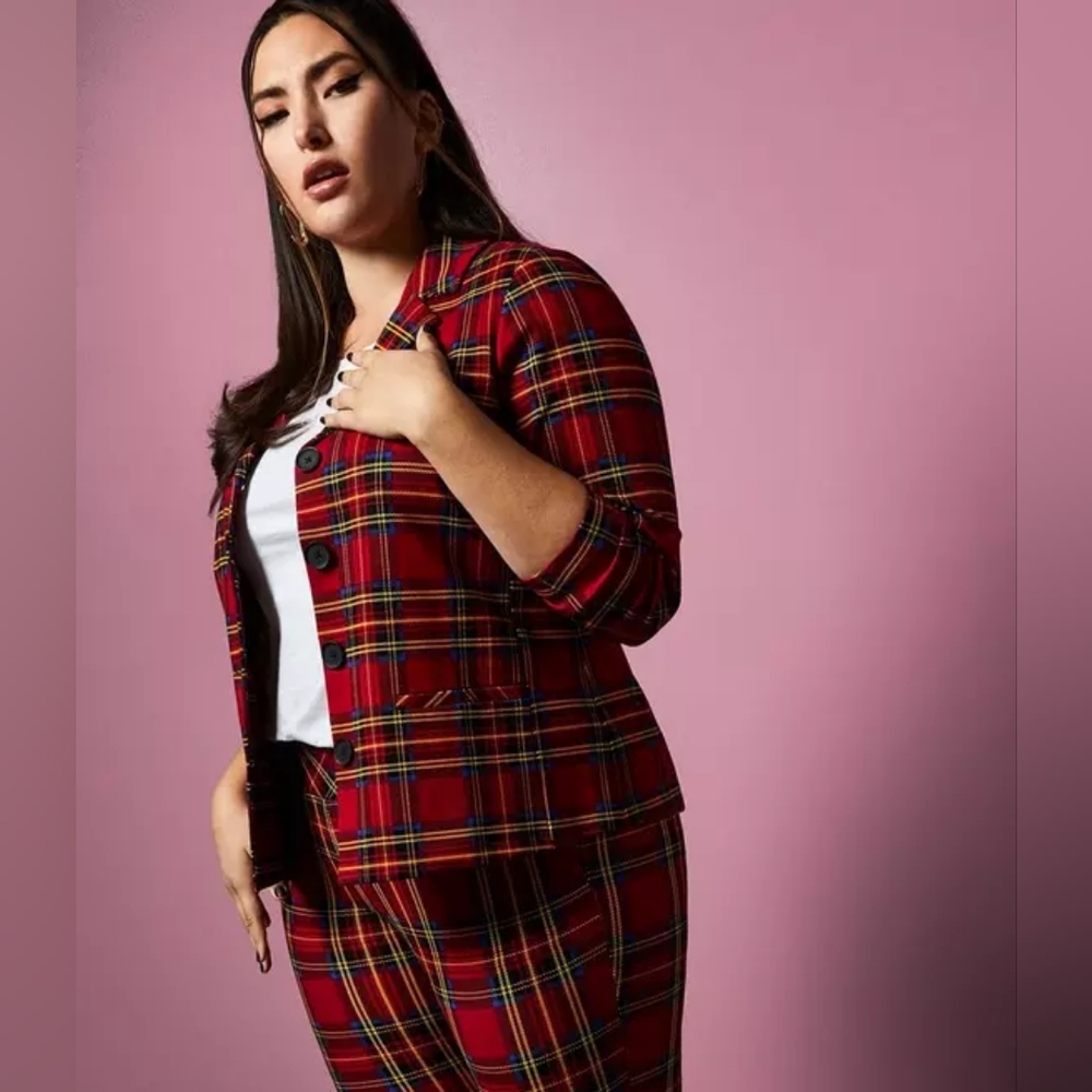 Torrid X Betsey Johnson Red Plaid Premium Ponte Blazer - Plus Size 2x
